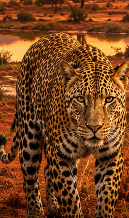 A leopard stalking forward across the savanna